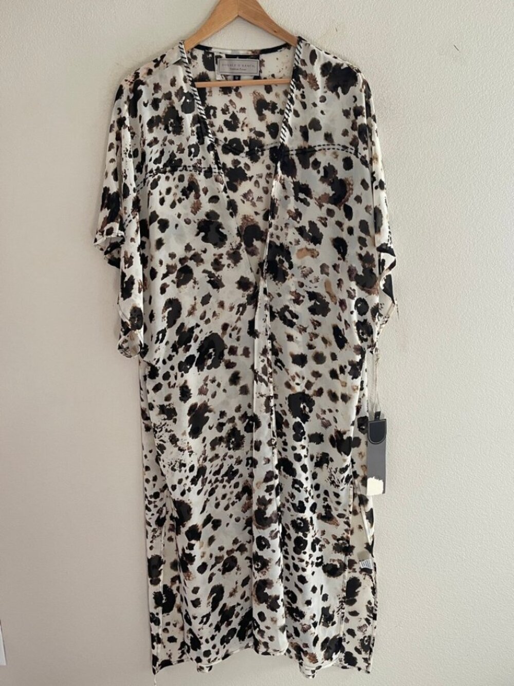 DOUBLE D RANCH Long Kimono with Brown & White Cowhide Print/Brown Stitching: NWT
